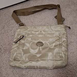 Genuine Coach F77408 Signature Gold Brown Nylon Crossbody Purse